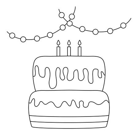 sweet cake of birthday with garlands hanging vector illustration designのイラスト素材