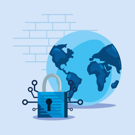 world connection padlock cyber security vector illustrationのイラスト素材
