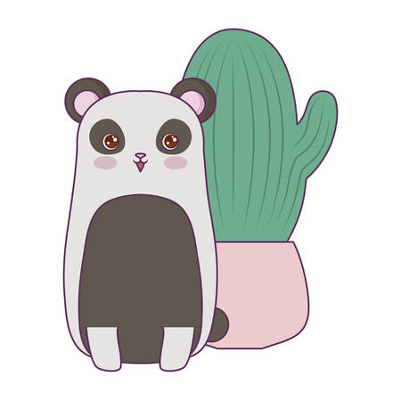 panda bear animal with cactus in pot vector illustration designのイラスト素材