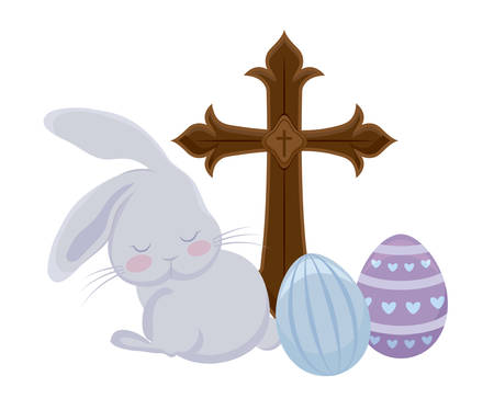 cute rabbit with eggs of easter and catholic cross vector illustration designのイラスト素材