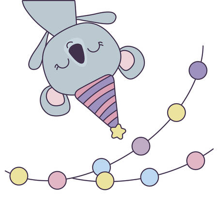 cute koala with hat party and garlands vector illustration designのイラスト素材