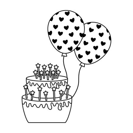 sweet cake of birthday with balloons helium vector illustration designのイラスト素材