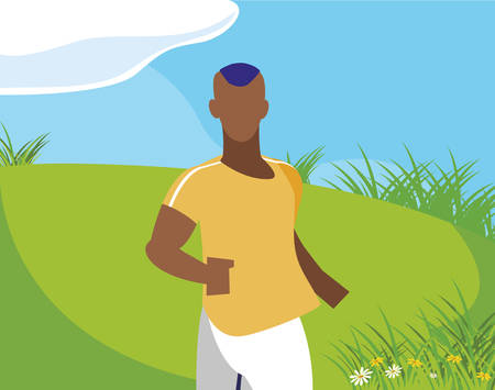 athletic afro man running in the camp vector illustration designのイラスト素材