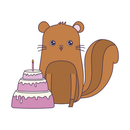 cute chipmunk animal with cake of birthday vector illustration designのイラスト素材