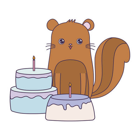 cute chipmunk with cakes of birthday vector illustration designのイラスト素材