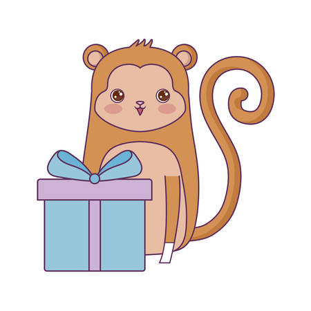 cute monkey animal with gift box vector illustration designのイラスト素材