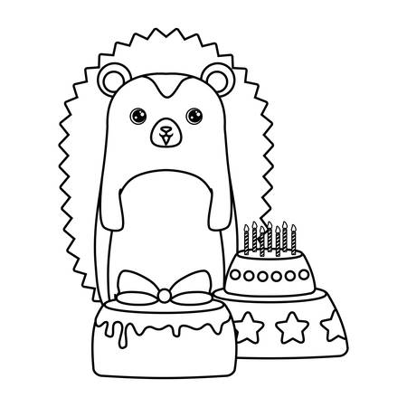 cute porcupine with cakes of birthday vector illustration designのイラスト素材