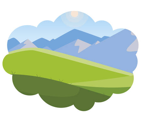 field camp and mountains landscape scene vector illustration designのイラスト素材