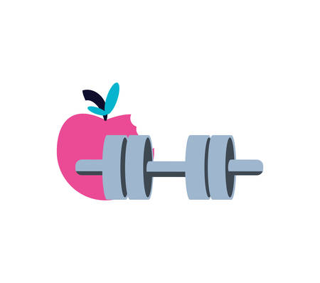 dumbbell sport with apple fruit vector illustration designのイラスト素材
