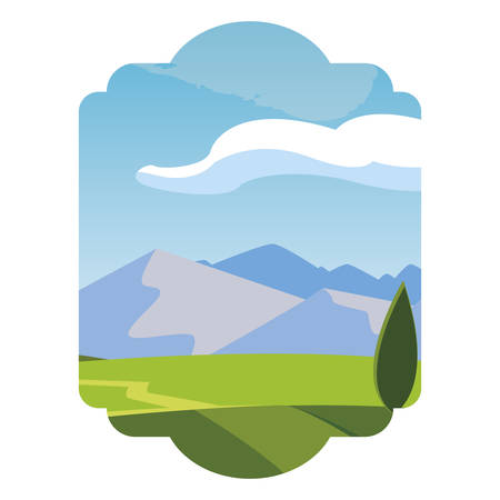 field camp and mountains landscape scene vector illustration designのイラスト素材