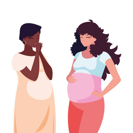 interracial couple of pregnancy women characters vector illustration designのイラスト素材