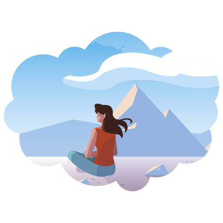 woman contemplating horizon in snowscape scene vector illustration designのイラスト素材