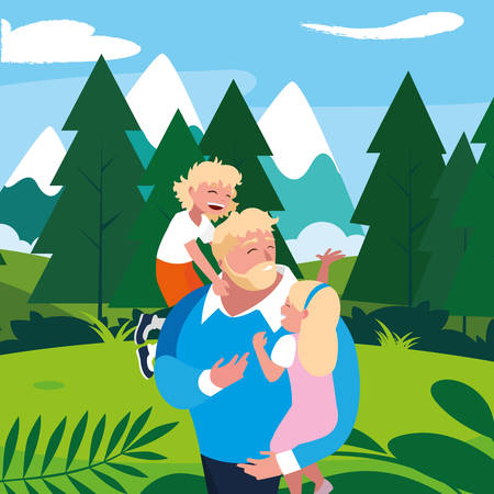 father with son and daughter characters vector illustration designのイラスト素材