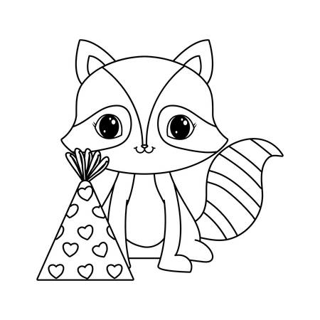 cute raccoon animal with hat party vector illustration designのイラスト素材