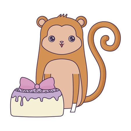 cute monkey animal with cake of birthday vector illustration designのイラスト素材