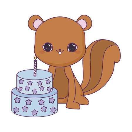 cute chipmunk animal with cake of birthday vector illustration designのイラスト素材