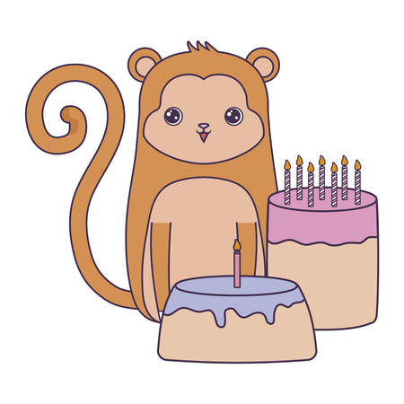 cute monkey with cakes of birthday vector illustration designのイラスト素材