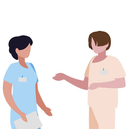 couple medicine workers with uniform characters vector illustration designのイラスト素材