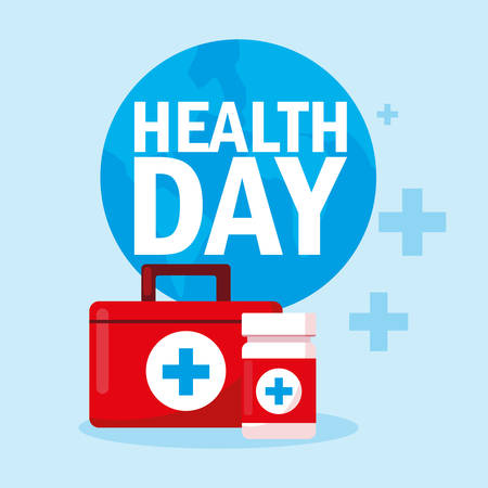 world health day card with first aid kit vector illustration designのイラスト素材