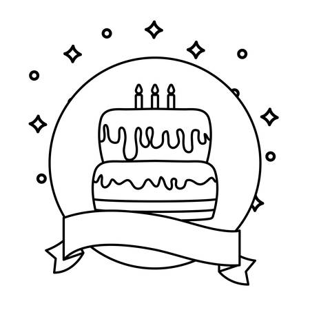 cake of birthday in frame circular with ribbon vector illustration designのイラスト素材