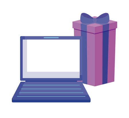 laptop computer with gift box isolated icon vector illustration designのイラスト素材