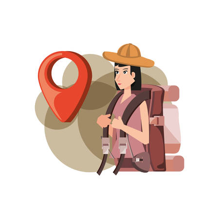 traveler woman with travel bag and pin location vector illustration designのイラスト素材