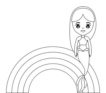 cute mermaid with rainbow vector illustration designのイラスト素材