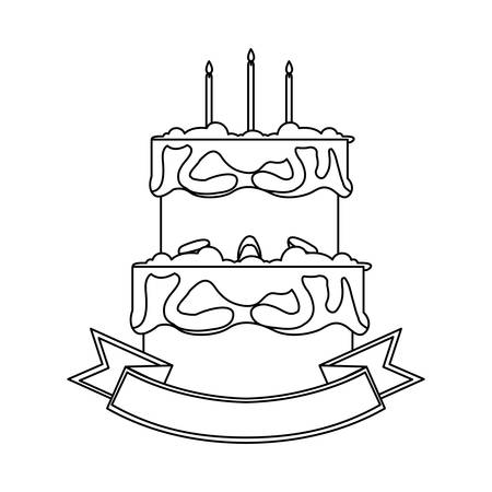 sweet cake birthday with ribbon frame vector illustration designのイラスト素材