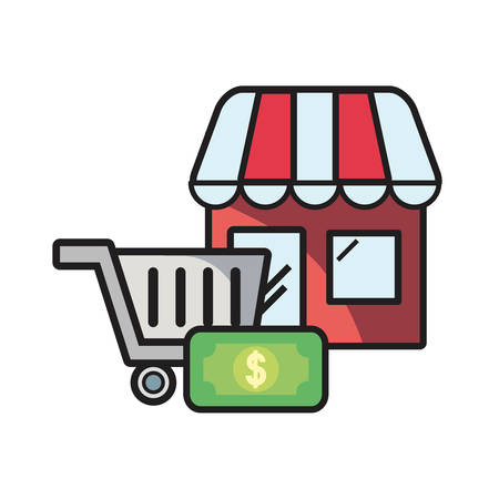 online shopping market cart and money vector illustrationのイラスト素材