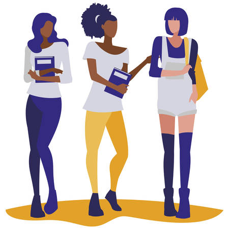young girls students modeling vector illustration designのイラスト素材