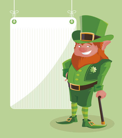saint patrick lemprechaun with cane character vector illustration designのイラスト素材