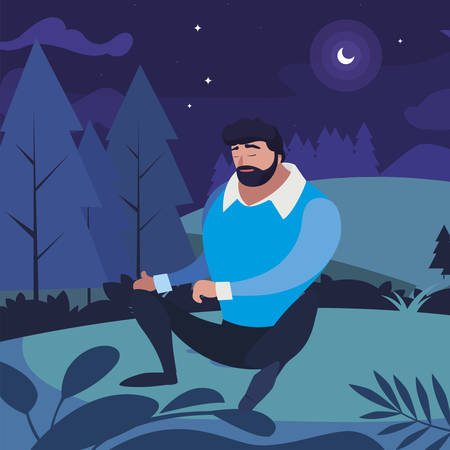 man seated in the field at night vector illustration designのイラスト素材