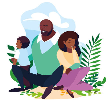 afro parents with son family in scene natural vector illustration designのイラスト素材