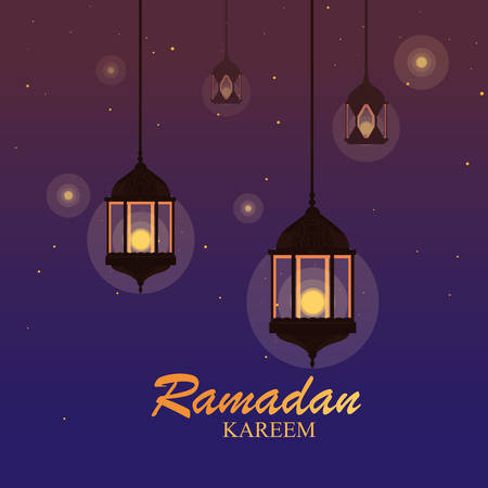 ramadan kareem lamps hanging traditional vector illustration designのイラスト素材