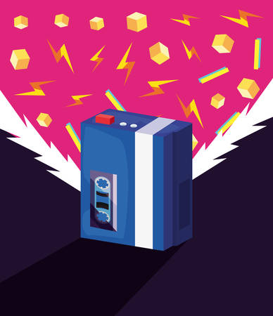portable music cassette retro 80s style vector illustrationのイラスト素材