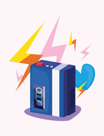 portable music cassette memphis retro 80s style vector illustrationのイラスト素材