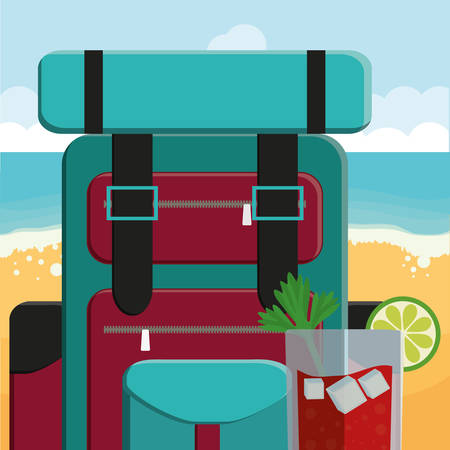 glass with tropical juice drink amd travelbag vector illustration designのイラスト素材