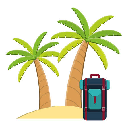 trees palms beach scene with travelbag vector illustration designのイラスト素材