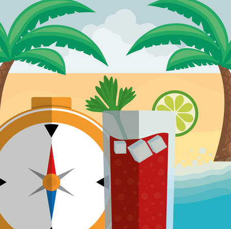 compass travel guide with cocktail vector illustration designのイラスト素材