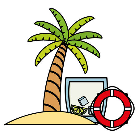 trees palms beach scene with lemonade cocktail vector illustration designのイラスト素材