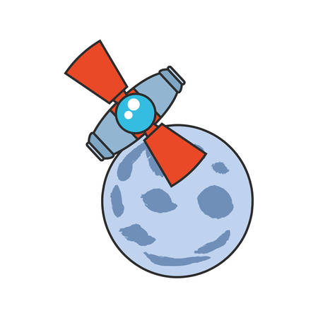 space satellite with moon isolated icon vector illustration designのイラスト素材