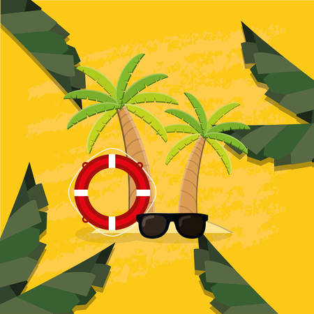 trees palms beach scene with sunglasses vector illustration designのイラスト素材