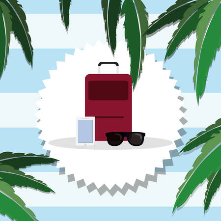 suitcase travel with smartphone and sunglasses vector illustration designのイラスト素材