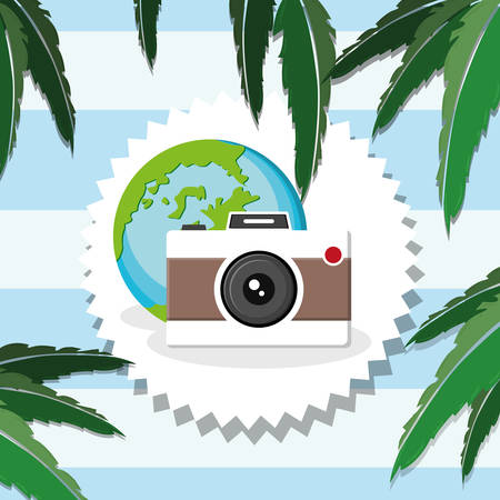 camera photographic with world planet earth vector illustration designのイラスト素材