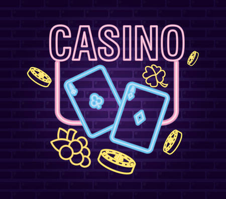aces poker cards clover fruit neon casino game bets vector illustrationのイラスト素材