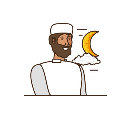 islamic man with beard and moon vector illustration designのイラスト素材