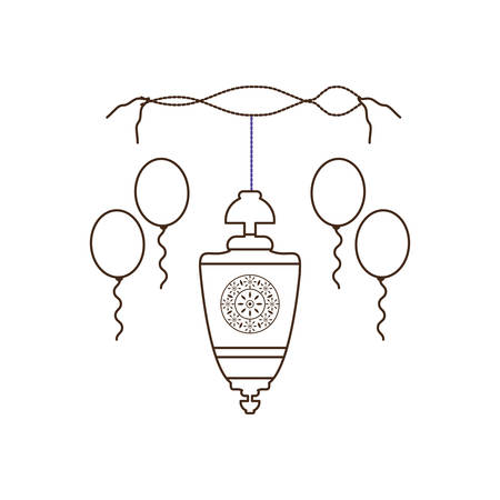 ramadan kareem lantern hanging and balloons helium vector illustration designのイラスト素材
