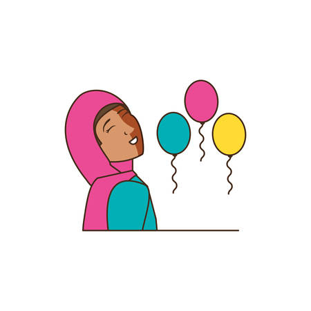 islamic little girl with balloons helium vector illustration designのイラスト素材
