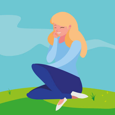 beautiful woman seated in the camp vector illustration designのイラスト素材