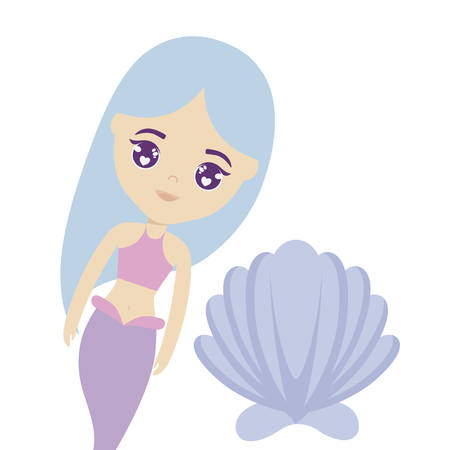 cute mermaid with seashell vector illustration designのイラスト素材
